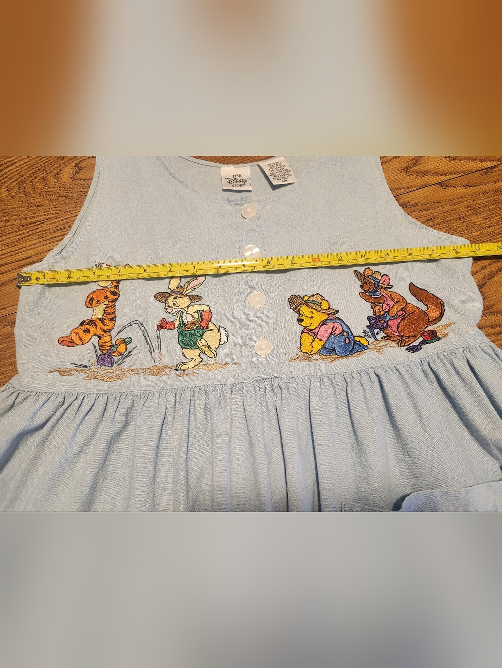 Vintage Winnie The Pooh Emboidered Denim Look Jumper Dress Women Small/Medium - Picture 9 of 16
